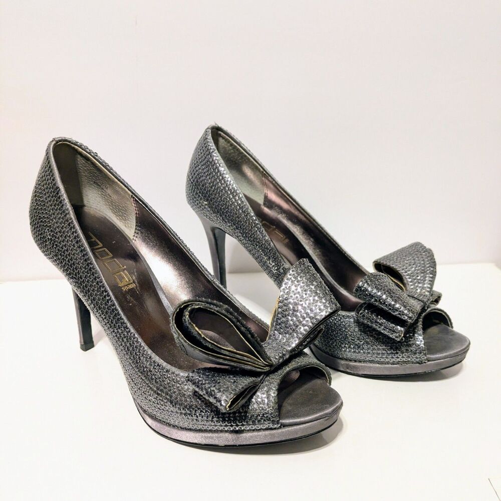 Moda Spana Women's 7.5M Sparkling Peep Toe Stiletto Heels Platform Formal Party